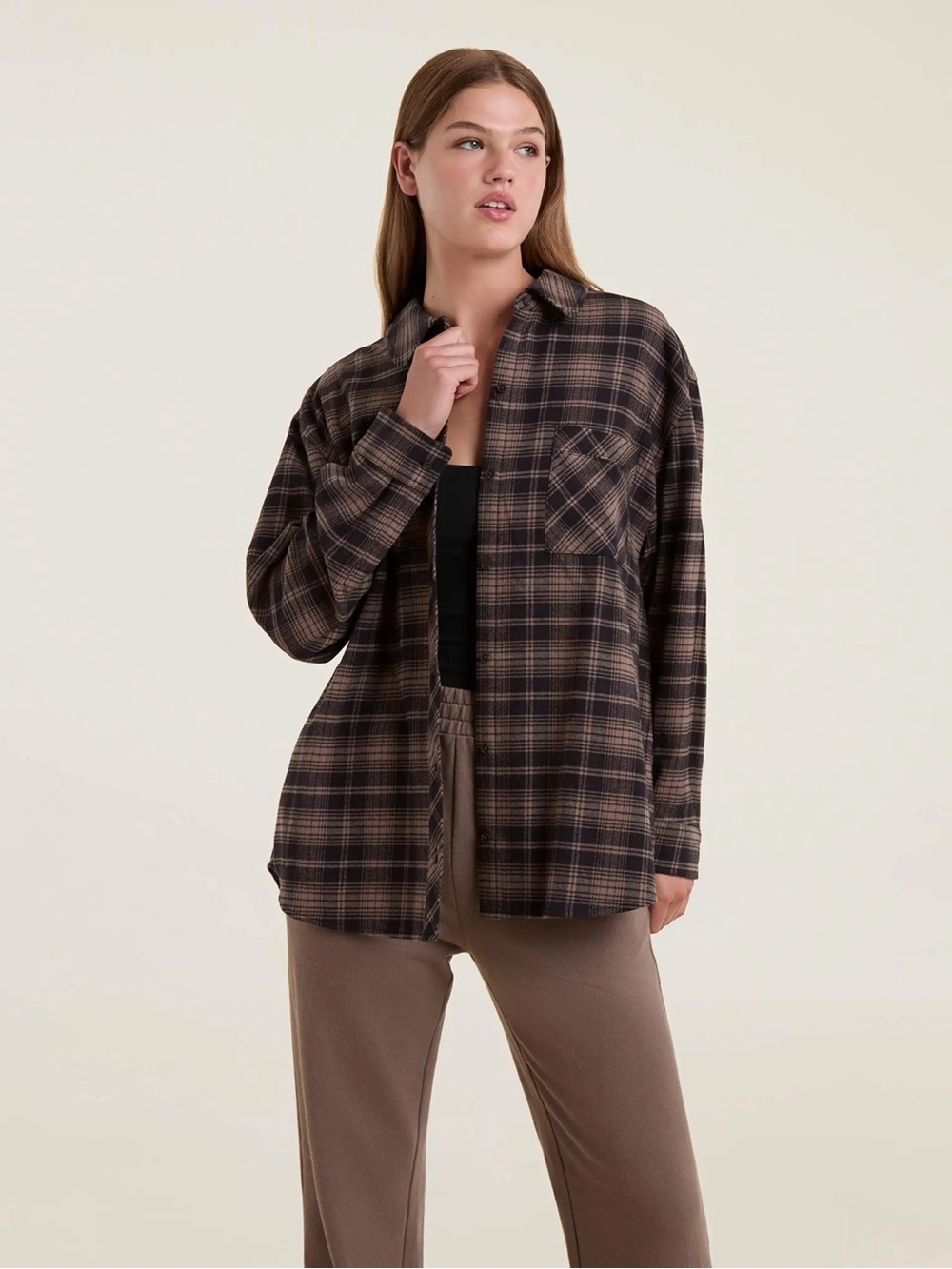 nuuds Brown and Black Plaid Shirt Jacket